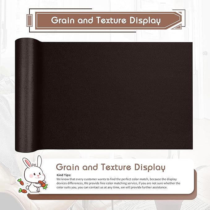 KING MOUNTAIN Leather Repair Patch, 12 x 60 Inches Self-Adhesive Repair Tape for Damaged Furniture, Sofa Seating, Car Seats, Goods (Fine Grained Dark Brown)