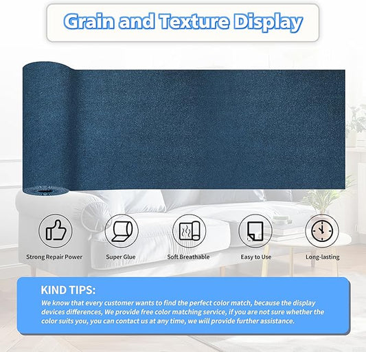 KING MOUNTAIN Couch Fabric Repair Patch, Fabric Patches for Furniture, 4" x 63" Waterproof Velvet Repair Tape for Sofas, Car Seats, Furniture, Upholstery Fabrics and Velvet Goods. （Dark Blue）