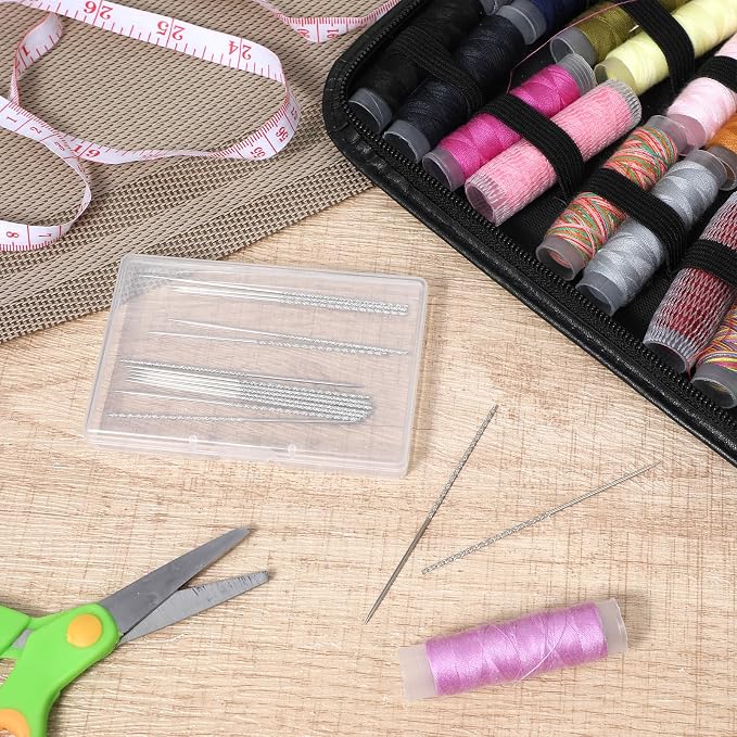 15Pcs Snag Nab It Tool 3 x 0.04 Inch Snag Repair Needle Tool with Case, Leather Stitching Needles Sharps for Woven Knitted Cloth Garments Drapes