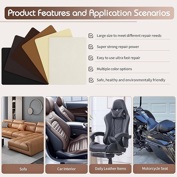 KING MOUNTAIN Leather Repair Patch,2 Packs 9 x 11 Inches self Adhesive Leather Repair Tape for Damaged Leather Furniture, Sofa Seating,Car Seats, Leather Goods（Gray）