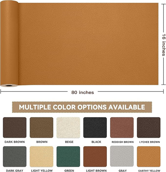 TIANLDD Leather Repair Tape,16 x 80 Inches Self Adhesive Leather Repair Patch，Leather Repair Kit for Furniture，Couches,Car Seats,Cabinets,Handbags(Yellowish Brown-Litchi Grain)