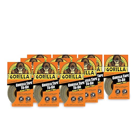 Gorilla 6100101-10 Duct Tape to-Go, 1" x 10 yd, Black, (Pack of 10), 10-Pack, 10 Piece