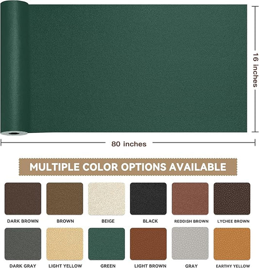 TIANLDD Leather Repair Tape,16 x 80 Inches Self Adhesive Leather Repair Patch，Leather Repair Kit for Furniture，Couches,Car Seats,Cabinets,Handbags(Dark Green-Fine Lines)