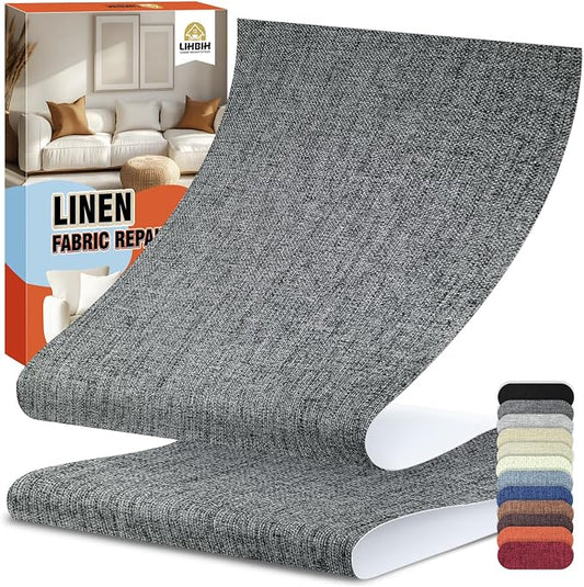Linen Fabric Repair Tape 4.7x63 Inch, Self Adhesive Couch Patch Repair Fabric Tape for Furniture, Linen Patch Kit for Couch, Carpet, Upholstery, Chair, Sofa, Cushion, Bag (Dark Grey)