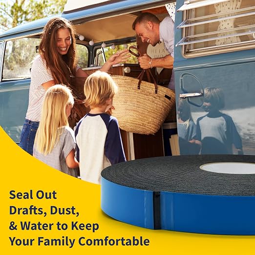 Double Sided Self Adhesive Camper Mount Foam Tape 3/16in x 1 1/4in x 33ft for Truck Shells, RVs, Cars. Helps Stop Vibrations, Scratches and Squeaks. Seal Around Air Conditioners, Doors and Windows