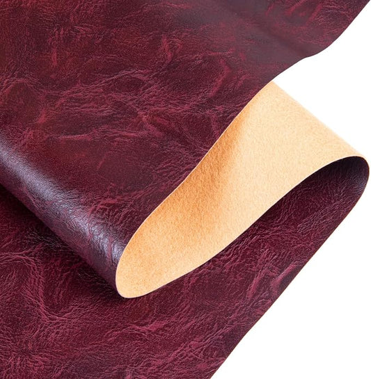 Faux Leather Fabric Sheet, 36 x 54 Inches, Texture Synthetic Material for DIY Crafts, Leather earings,Upholstery, Automotive, Sofa Projects Individual 1 Yard Cut (Burgundy, One Yard)