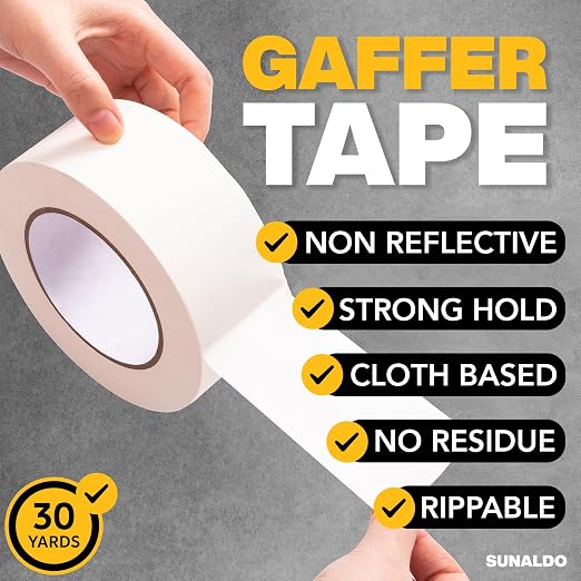 Gaffers Tape Heavy Duty, Easy to Rip, Residue-Free Professional Grade Floor Tape for Electrical Cords, Matte Finish Non Reflective, Weather Resistant (6, White, 2" x 30 Yards)