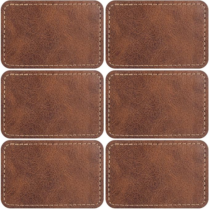 SmallCat 6 PCS Square Leather Patches for Hats, Iron on Blank Patches, Artificial Leather Patches for Laser Engraving, Repair Patches for DIY Sewing Crafts for Hats, Jackets, Jeans - Dark Coffee