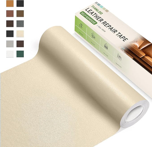 TIANLDD Leather Repair Tape,16 x 80 Inches Self Adhesive Leather Repair Patch，Leather Repair Kit for Furniture，Couches,Car Seats,Cabinets,Handbags(Beige-Fine Lines)