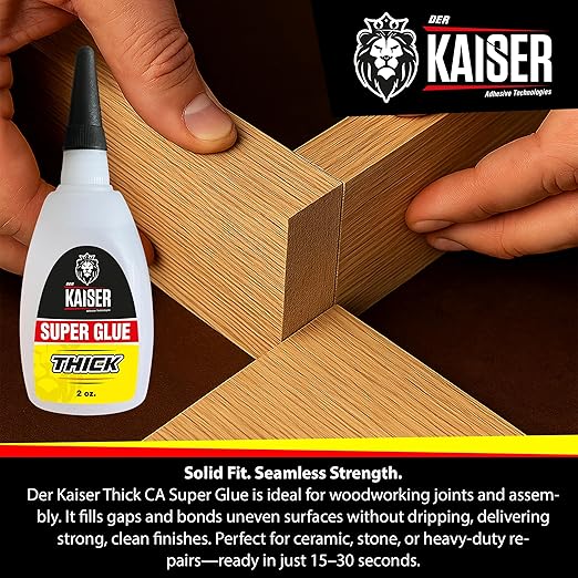 Der Kaiser Thick CA Super Glue (2 oz) – Gap-Filling Cyanoacrylate Adhesive – 15-30 Sec Cure – Pro Kit with Microtips – Wood, Plastic, Metal, 3D Printing, Hobby Models, DIY Repairs – 1,000-1,500 CPS