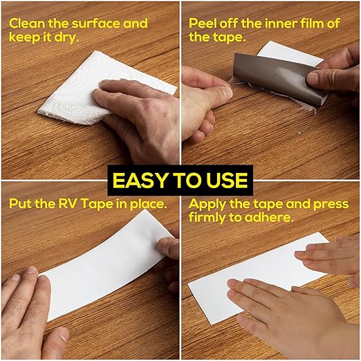 RV Sealant Tape with Roller, White, 4 Inch x 50 Feet, Roof Patch Repair Tape, Roofing Tape for RV, Waterproof Leak Tape for RV Puncture, Boat Sealing, Canopy, Camper, Greenhouse and Tarpaulin