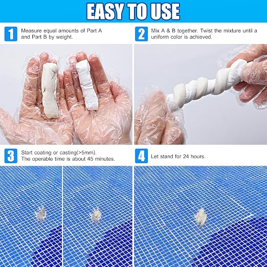 Pool Putty, 12oz Epoxy Putty, 2 Part White Underwater or Above Fast Repair, Fix Leaks, Cracks, Filling, Sculpting for Fixing Swimming Pools, Stone, Ceramic, Plastic, Metal, Wood, Glass and Acrylic
