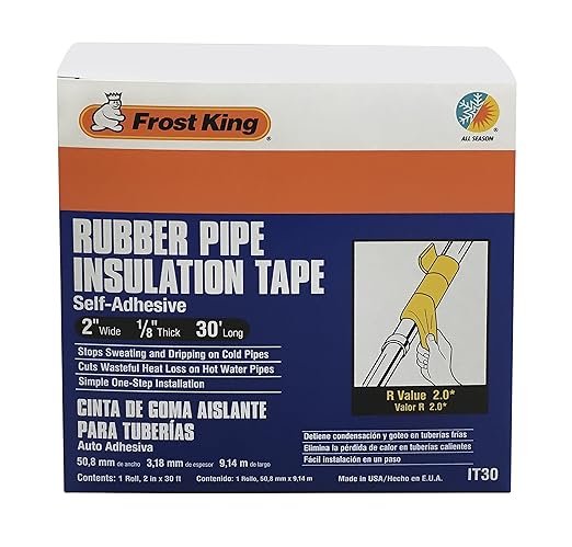 Frost King Rubber Insulation Tape | 2in Wide, 1/8in Thick, 30ft Long | For Pipes | Black | Pack of 8
