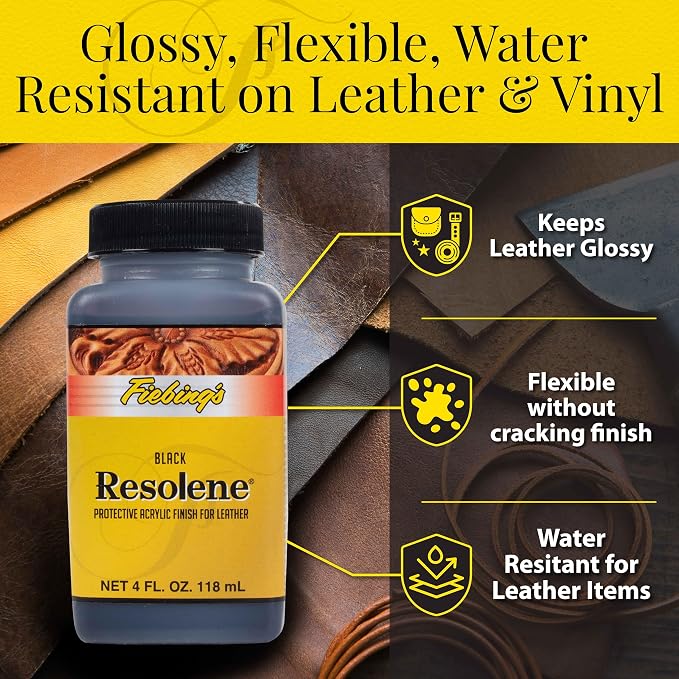 Fiebing's Acrylic Resolene (4 Ounce, Black) - Protective Acrylic Leather Finisher - Flexible, Water Resistant Top Coat for Dyed Boots, Couch, Purse