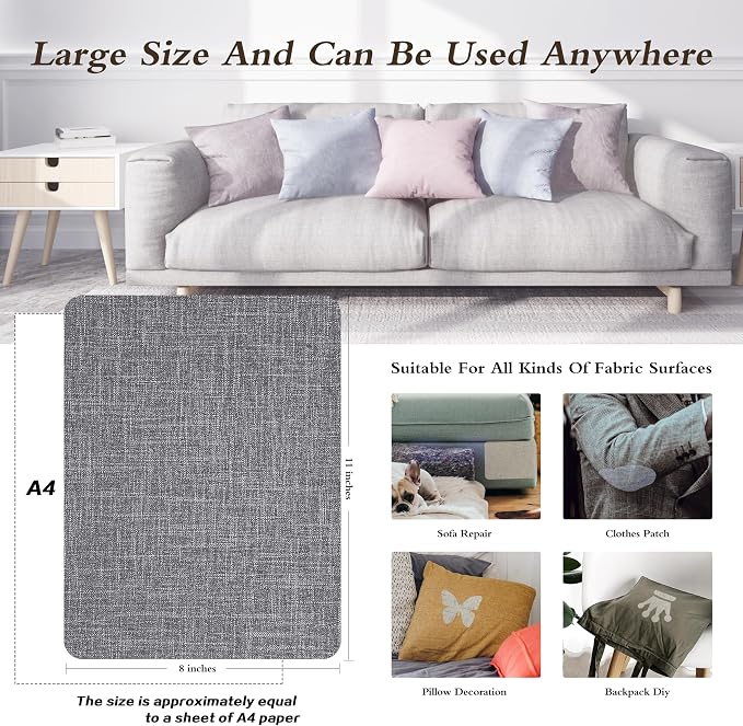 KING MOUNTAIN Fine Linen Repair Patches, 2 PCS, 8" x 11", Self-Adhesive, Polyester, Rectangular, Linen Patch(Dark Grey)