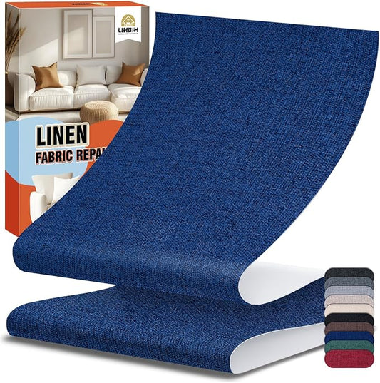 Linen Fabric Repair Tape 4x79 Inch, Self Adhesive Couch Patch Repair Fabric Tape for Furniture, Linen Patch Kit for Couch, Carpet, Upholstery, Chair, Sofa, Pillows, Bag (Coarse, Navy Blue)