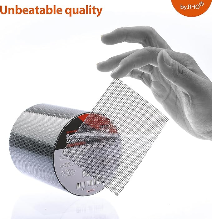 by.RHO Screen Repair Tape – Strong Self-Adhesive Window & Screen Door Repair Kit, Fiberglass Screen Patch 2"×33ft, Easy Cut and Apply, Indoor-Safe Adhesive, All-Weather (Gray)