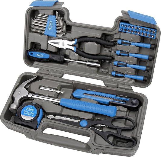 Apollo Tools Original 39 Piece General Household Tool Set in Toolbox Storage Case with Essential Hand Tools for Everyday Home Repairs, DIY and Crafts. Blue - DT9706 BL