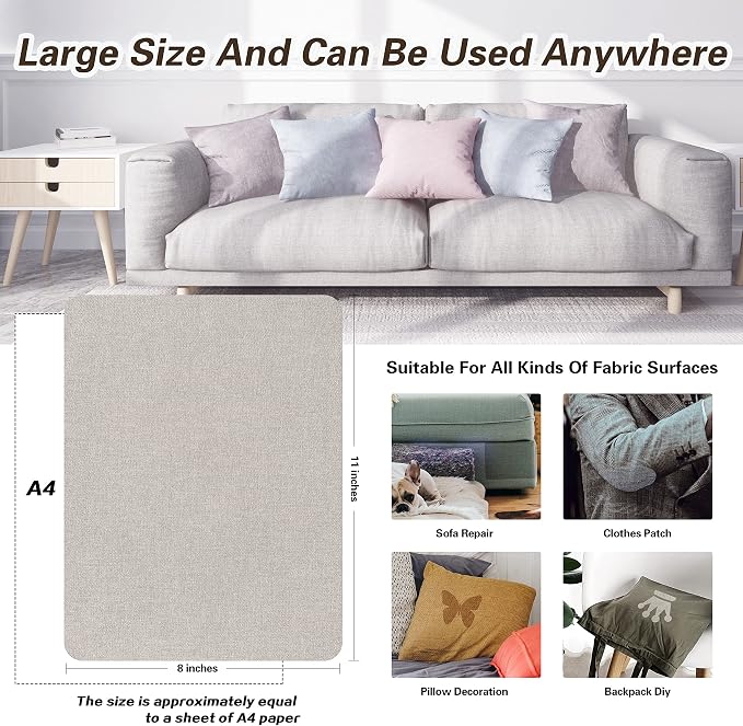 KING MOUNTAIN Fine Linen Repair Patches, Self-Adhesive Linen Fabric Patches, 8X11 inch 2 PCS, Multi Color, Can be Used for Linen Sofa Repair (Rice Coffee,8" x 11"-2PCS)