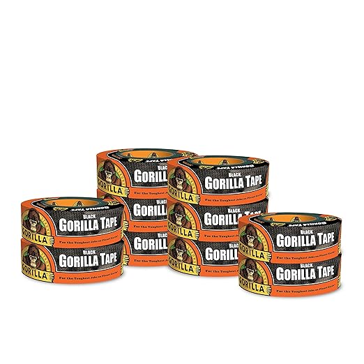 Gorilla Duct Tape, Black Tape, 1.88" x 35 yd, Heavy Duty and Weather Resistant for Indoor or Outdoor, (Pack of 12)