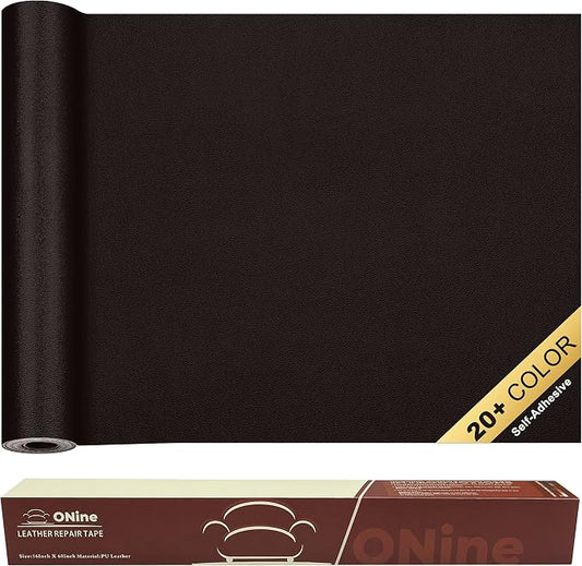 ONine Leather Repair Patch, Self-Adhesive Couch Patch, Multicolor Available Scratch Leather 16X60 Inch Peel and Stick for Sofas(Dark Brown-Fine Grain)