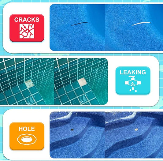 Pool Putty - 12oz 2 Part Epoxy Putty Clay - Pool Leak Repair kit Underwater, Under & Above Water Plaster for Pool, Leak/Crack Fix for Tile Fiberglass Concrete Cement & Other Surfaces