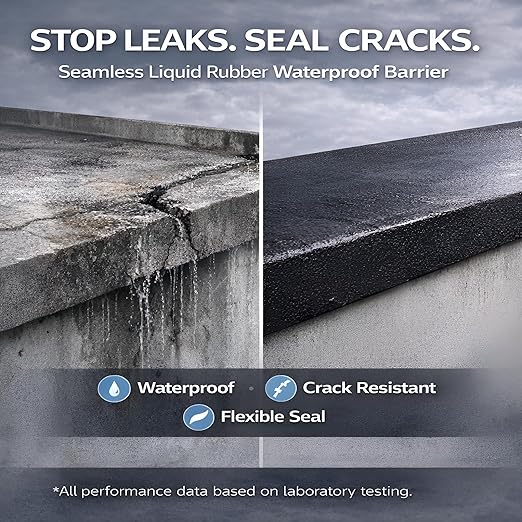 Black Liquid Rubber Waterproof Coating - Industrial Grade Sealer for Foundation & Flat Roof Repair - Heavy Duty Waterproofing Membrane for Concrete, Wood & Metal - UV Resistant - 1 Quart