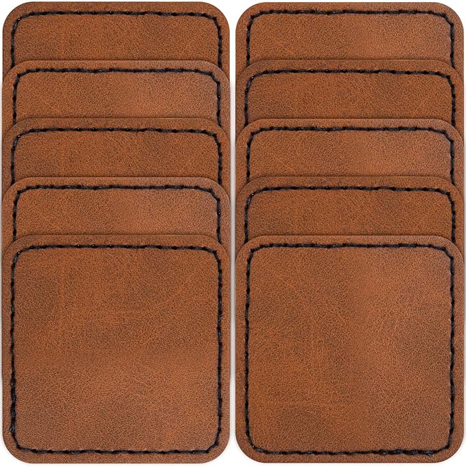 SmallCat 10 PCS Square Leather Patches for Hats, Iron on Blank Patches, Artificial Leather Patches for Laser Engraving, Repair Patches for DIY Sewing Crafts for Hats, Jackets, Jeans - Khaki