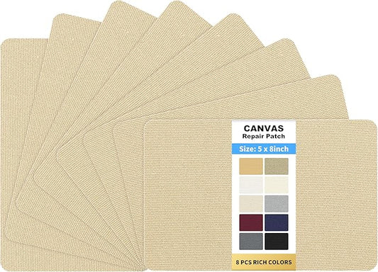 KING MOUNTAIN Canvas Repair Patch 5×8 Inch 8 Pcs Self-Adhesive Waterproof Fabric Patch for Sofas, Tents, Furniture,Tote Bags, Car Seats (Khaki)