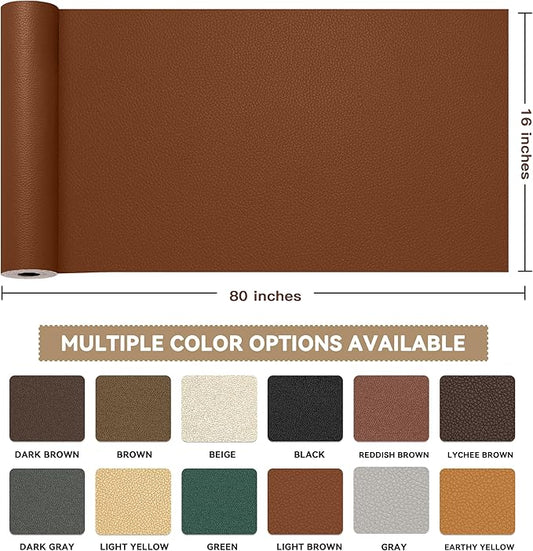TIANLDD Leather Repair Tape,16 x 80 Inches Self Adhesive Leather Repair Patch，Leather Repair Kit for Furniture，Couches,Car Seats,Cabinets,Handbags(Brown-Litchi Grain)
