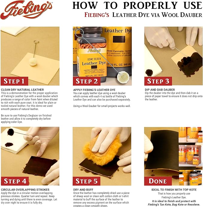 Fiebing's Leather Dye (4 Fl Oz, Mahogany) - Alcohol-Based, Penetrating, Permanent Dye for Shoes, Boots, Belts, Bags, Furniture - Includes Wool Dauber Applicator - Recolor & Restore Leathercraft