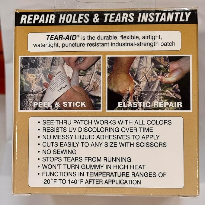Tear-Aid Fabric Repair Kit, Type A Clear Patch for Canvas, Fiberglass, Leather, Polyester, Nylon & More, 3in x 5ft Roll, Single Pack | cycling-tire-repair-kits