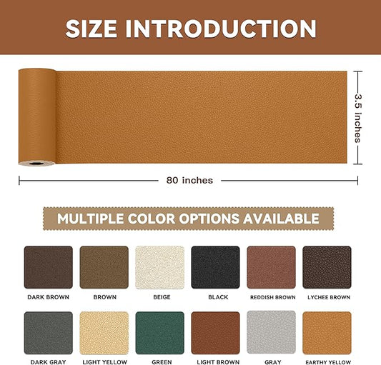 TIANLDD Leather Repair Tape,3.5 x 80 Inches Self Adhesive Leather Repair Patch，Leather Repair Kit for Furniture，Couches,Car Seats,Cabinets,Handbags(Yellowish Brown-Litchi Grain)