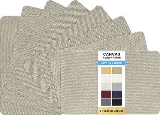 KING MOUNTAIN Canvas Repair Patch 5×8 Inch 8 Pcs Self-Adhesive Waterproof Fabric Patch for Sofas, Tents, Furniture,Tote Bags, Car Seats (Grey2.0)
