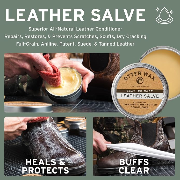 Otter Wax Leather Salve | Leather Cleaner & Conditioner | All-Natural Balm for Furniture, Boots, Jackets, Shoes & Bag