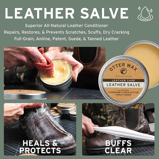 Otter Wax Leather Salve | Leather Cleaner & Conditioner | All-Natural Balm for Furniture, Boots, Jackets, Shoes & Bag