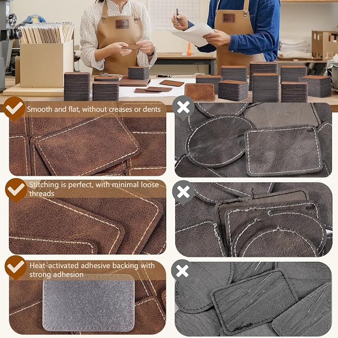 100 Pack Blank Leatherette Patches with Adhesive, Rectangle Laser Engravable Faux Leather Patch for Hats Custom, Fabric Repair Sew, Engraving Materials, Gifts, DIY (Brown+Khaki, 3 x 2 in)