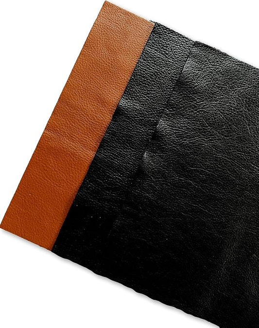 Natural Grain Cow Leathers: 12'' x 12'' Pre-Cut Leather Pieces (Variety Pack (Black/Black/Cognac), 3 Pieces)