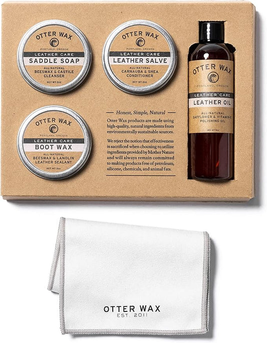 Otter Wax Essential Leather Care Kit | Complete Leather Cleaning & Conditioning Set | Clean, Condition, Shine, & Protect All-Types of Leather| All-Natural & PFAS-Free | Made in Portland USA