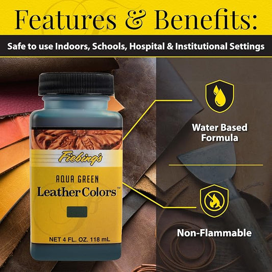 Fiebing's LeatherColors (4 Fl Oz, Aqua Green) - Leather Dye for Natural Leather - Water-Based, Non-Flammable Formula - Permanent & Penetrating Color for Shoes, Boots, Furniture - Safe for Institutions