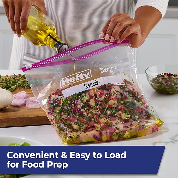 Hefty Slider Kitchen Storage Bags, Gallon Size, Zipper Closure, 66 Count
