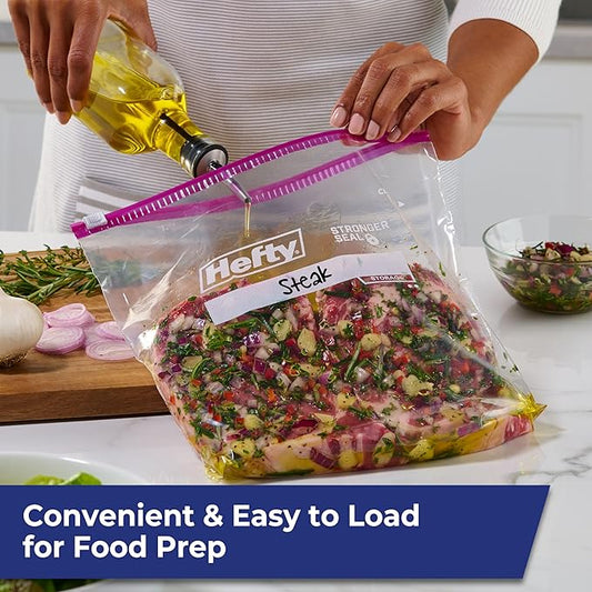 Hefty Slider Kitchen Storage Bags, Gallon Size, Zipper Closure, 66 Count