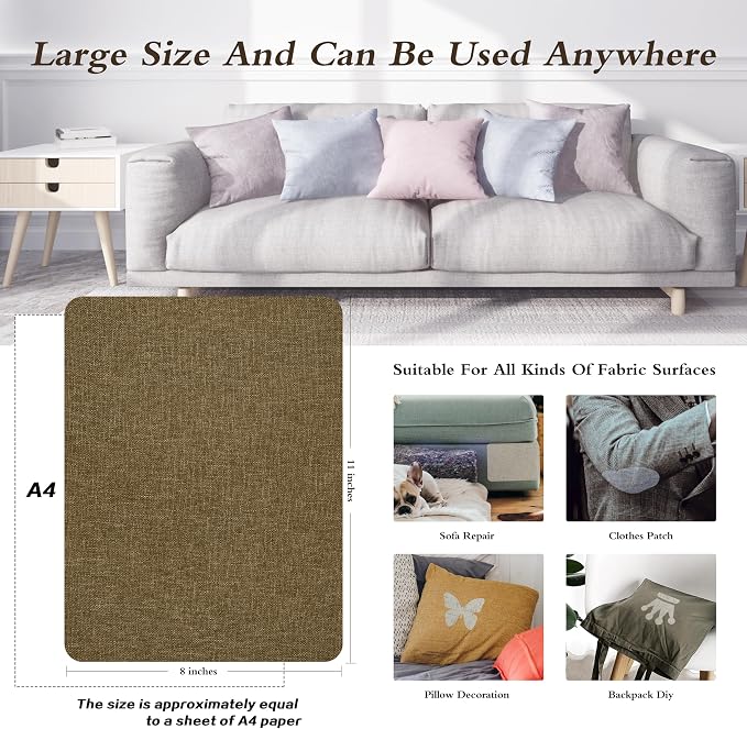 Fine Linen Repair Patches, Self-Adhesive Linen Fabric Patches, 8X11 inch 2 PCS, Multi Color, Can be Used for Linen Sofa Repair (8" x 11"-2PCS,Brown)