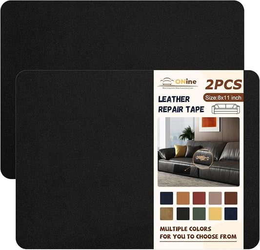 ONine Leather Repair Patch,Self-Adhesive Couch Patch,Multicolor Available Scratch Leather 8.3X11 Inch （2pcs） Peel and Stick for Sofas,Car Seats Backpack Jackets(Black-Fine Grain)