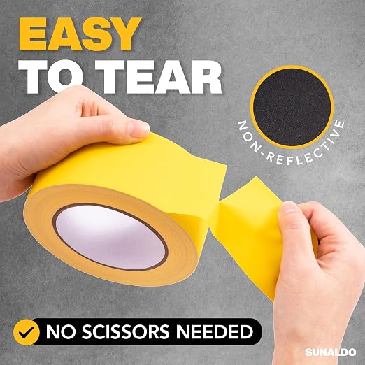 Gaffers Tape Heavy Duty, Easy to Rip, Residue-Free Professional Grade Floor Tape for Electrical Cords, Matte Finish Non Reflective, Weather Resistant (6, Yellow, 2" x 30 Yards)