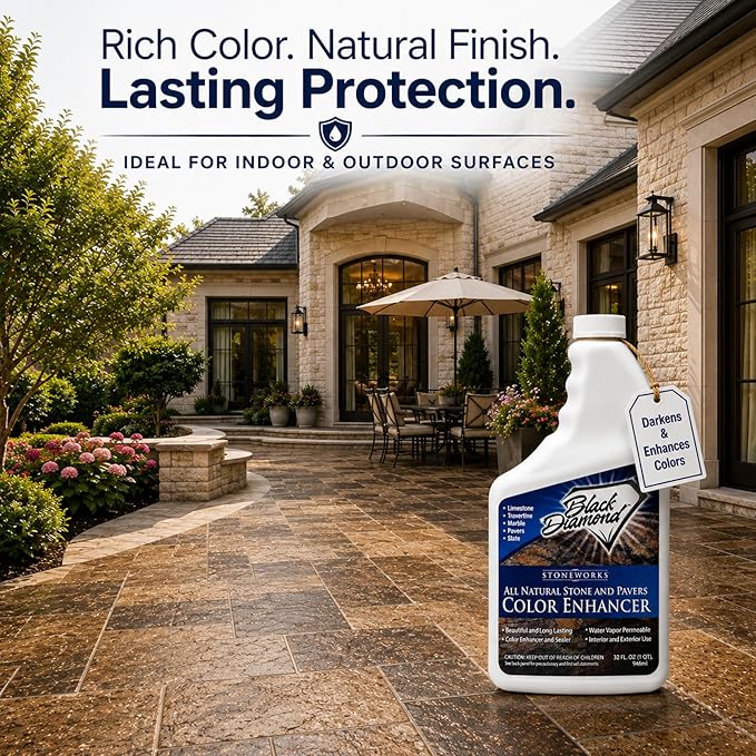 Color Enhancer Sealer for All-Natural Stone and Pavers. Marble, Travertine, Limestone, Granite, Slate, Concrete, Grout, Brick, Block. (1 Gallon)