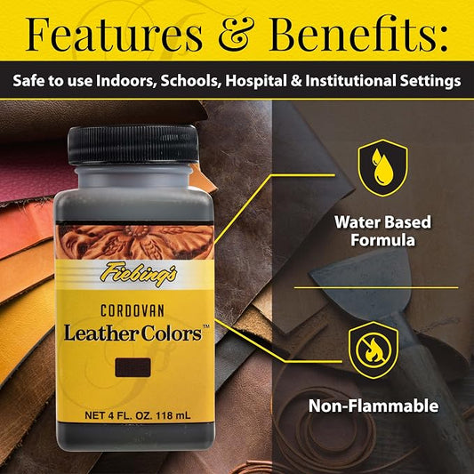 Fiebing's LeatherColors (4 Fl Oz, Cordovan) - Leather Dye for Natural Leather - Water-Based, Non-Flammable Formula - Permanent & Penetrating Color for Shoes, Boots, Furniture - Safe for Institutions