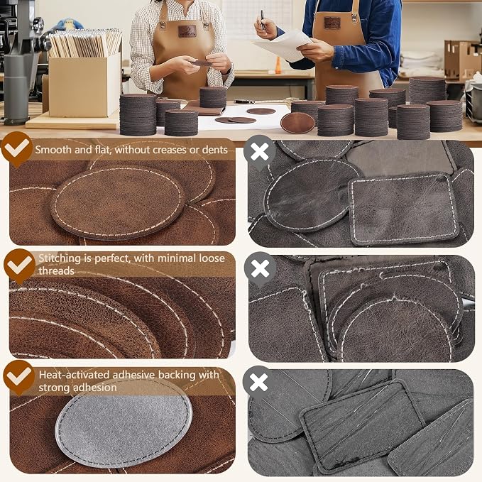 40 Pack Blank Leatherette Patches with Adhesive, MAPRIAL Oval Laser Engravable Faux Leather Patch for Hats Custom, Fabric Repair Sew, Engraving Materials, Gifts, DIY (Rustic, 3 x 2 in)