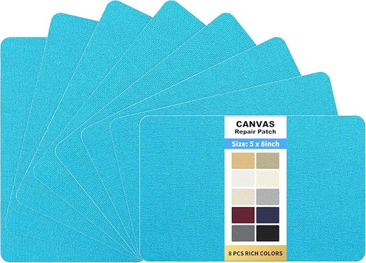 KING MOUNTAIN Canvas Repair Patch 5×8 Inch 8 Pcs Self-Adhesive Waterproof Fabric Patch for Sofas, Tents, Furniture,Tote Bags, Car Seats (Blue)
