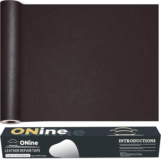 ONine Leather Repair Tape,Self Adhesive Leather Repair Patch,Leather Patches for Furniture,Sofa,Car Seats,Office Chair. Vinyl Repair Kit 16x48in(Dark Reddish Brown)
